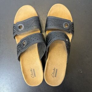 Clarks Womens Size 12‎ Lexi Laurel Comfort Slip on Sandal Black Leather